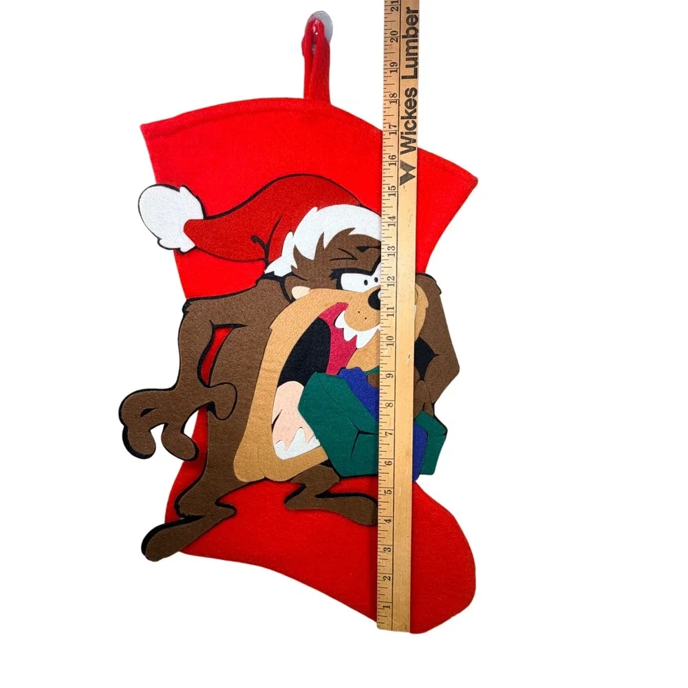 VTG 2000 Looney Tunes Taz Felt Christmas Stocking Tasmanian Devil Santa Hat RARE